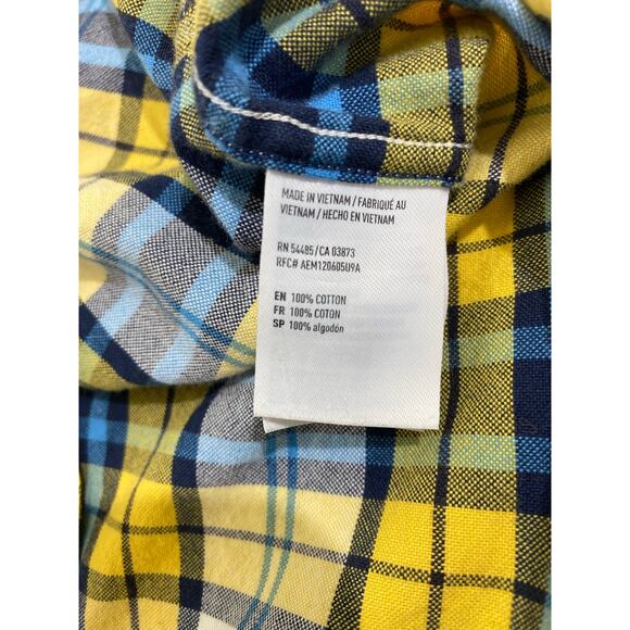 American Eagle Mens Seriously Soft Flannel Shirt Sz Large Yellow Blue Plaid READ - Picture 6 of 12